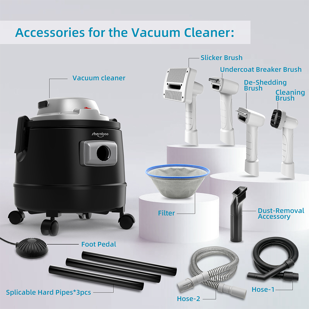 Shernbao Vacuum Cleaner with Self-Cleaning Pet Brush Kit
