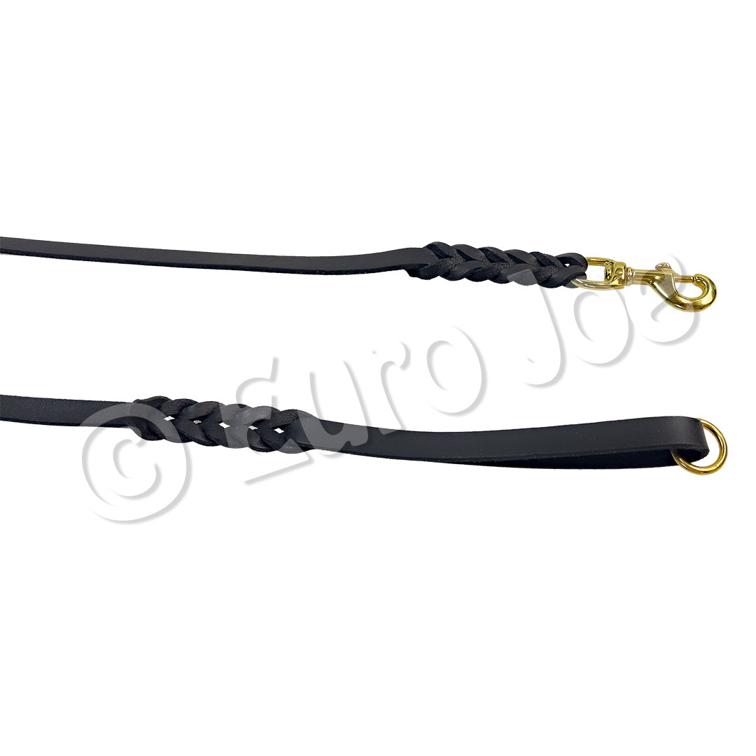 Braided black leather leash – with handle and ring