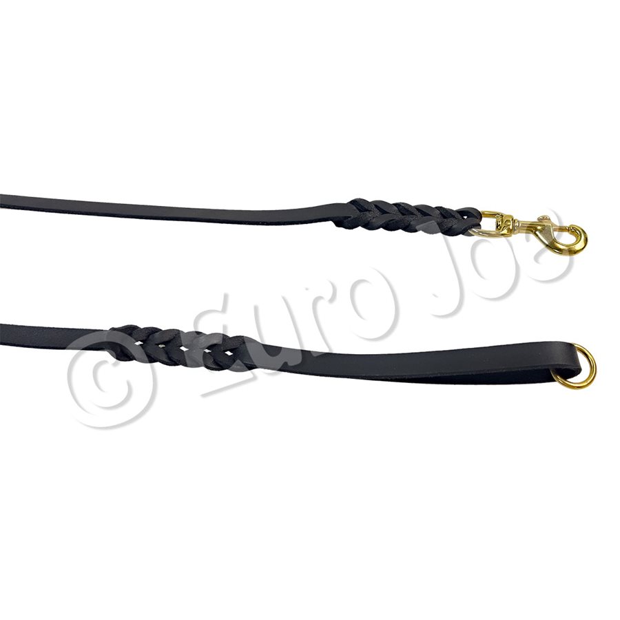 Braided black leather leash – with handle and ring Braided black leather leash – with handle and ring