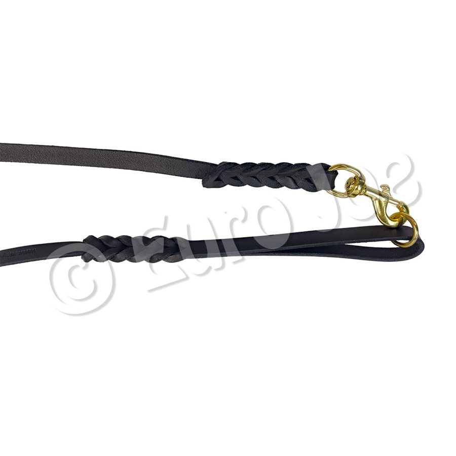 Braided black leather leash – with handle and ring Braided black leather leash – with handle and ring