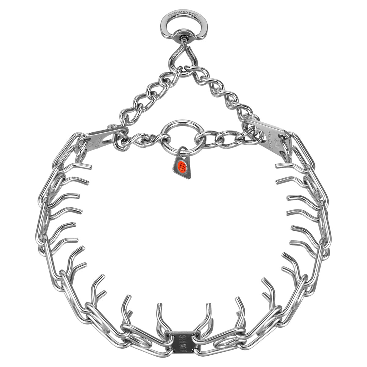 Collare da addestramento con piastra centrale e girella – inox, 3 mm, 50 cm