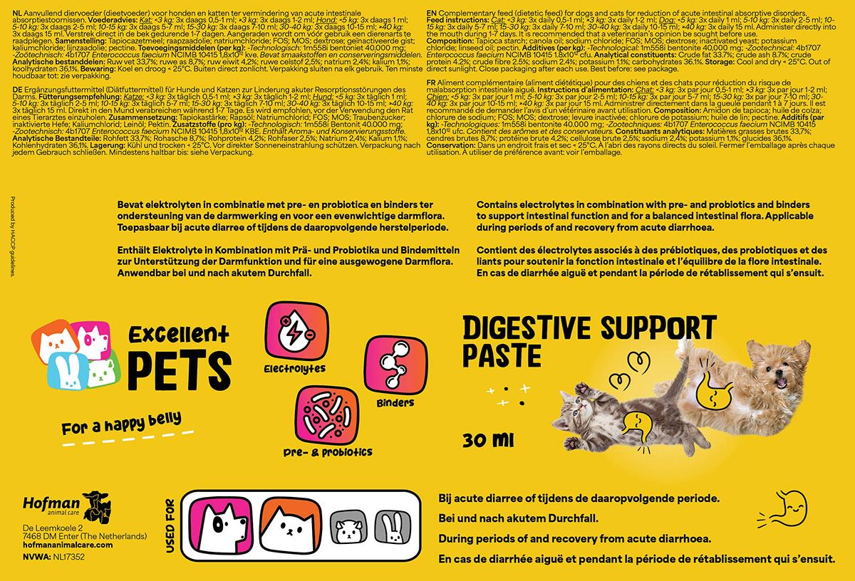 Etiket Excellent Pets Digestive Support Paste voor honden