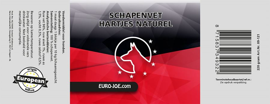 Étiquette Cœurs de Graisse de Mouton Nature pour chiens – Euro Joe