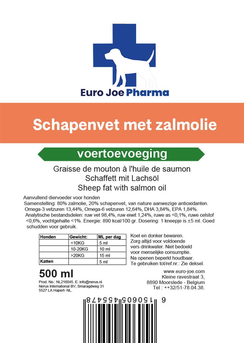 Label Salmon Oil with Sheep Fat for dogs – Euro Joe